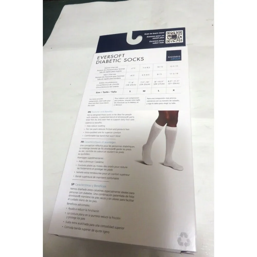 Sigvaris Men’s Diabetic Compression Socks White 18-25 mmHg 1 Pair NEW